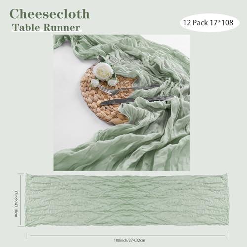 Bailarina 12 Pack Cheesecloth Table Runner 17x108 Inch Long Gauze Cheese Cloth 9ft Wrinkled Sheer Table Runner for Wedding Reception Birthday Party Table Decoration (Sage Green) - Image 4