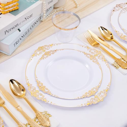 Hioasis 350 Pcs White Gold Plates for Wedding - Image 3