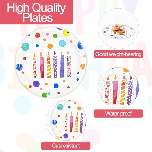 72PCS Happy Birthday Paper Plates and Napkins, Birthday Candle - Image 4