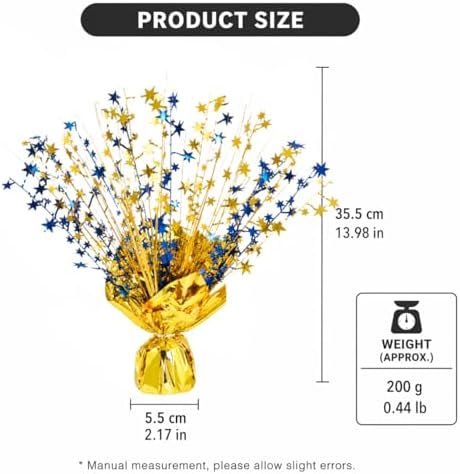 4 Pack Metallic Foil Spray Centerpiece Stars for Wedding, Birthday, Anniversary, Christmas Table Decor, Holiday Festival Baby Shower Graduation Mantle Party Decorations (Gold&Blue) - Image 2