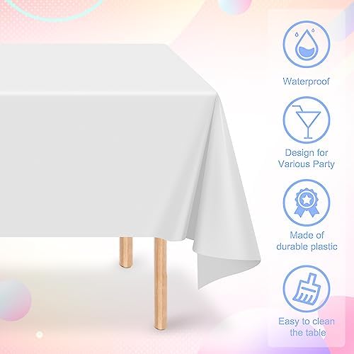 16 Pack White Plastic Tablecloth for Rectangle Tables, Premium Decorative White Disposable Table Cloths for Parties, Bulk Rectangle Party Table Cover for Birthday, Wedding, Anniversary, 54 x 108 Inch - Image 3
