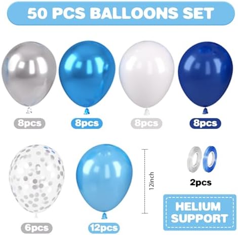 Blue Silver Balloons for Boys Baby Shower Gender Reveal Mens Birthday Party - Image 2