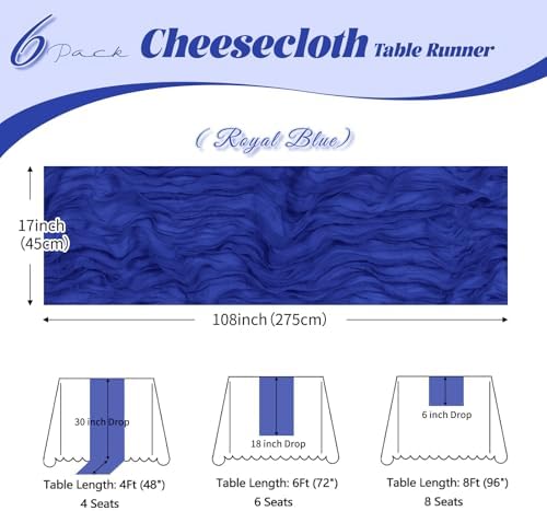 6 Pack Royal Blue Cheesecloth Table Runner, 17 x 108 inch, Semi Sheer Boho Cheese Cloth Fabric Table Runner Bulk for Wedding, Birthday, Party, Holiday, Home Decor (Royal Blue) - Image 2