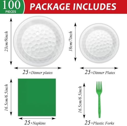 Qyeahkj 100 Pcs Golf Party Supplies Plates and Napkins Set Golf Birthday Decorations Paper Tableware Dinnerware Kit Disposable Sports Ball Themed Party Decor Favors for Kids Serves 25 - Image 2