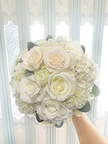 FACINOC Roses Artificial Flowers White Bouquet Fake Flower with Stems Combo - Image 6