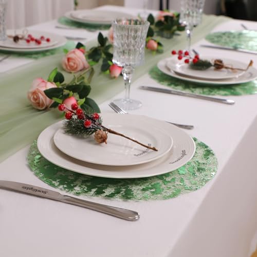 24 Pcs Sage Green Placemats Round Disposable Glitter Charger 13" - Image 4