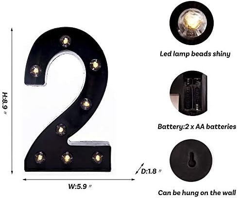 Foaky Black LED Marquee Number Lights Sign Light Up Marquee Number Lights Sign for Night Light Wedding Birthday Party Battery Powered Christmas Lamp Home Bar Decoration - Image 3