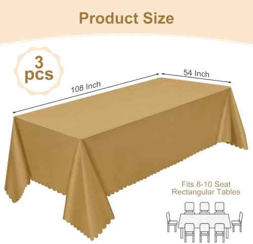 NatNarr 3 Pcs Gold Plastic Tablecloths, Scalloped Rectangle Table Cloths - Image 3