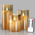 Tyawon Glass Battery Operated LED Flameless Candles with Remote and Timer, Real Wax Candles Warm Color Flickering Light for Festival Wedding Home Party Decor(Pack of 3)-Gold by FlamelessCandles