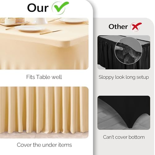 Wish Care 6 Pack Champagne Spandex Table Clothes for 8 Foot Rectangle Tables, 8FT Wrinkle Free Fitted Tablecloths Ruffles Design Table Cover for Party, Banquet, Wedding and Events - Image 3