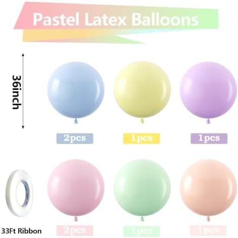 Bezente Pastel Latex Round Balloons Party Balloons 36 Inch 8 Pack - Image 2