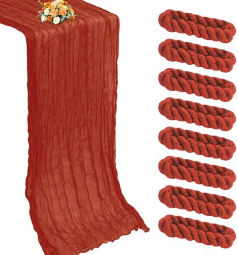 8 Pack Terracotta Cheesecloth Table Runner 21x120 Inch Boho Gauze 10FT Long by XUEHUA