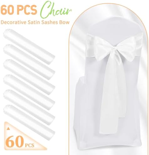 60 PCS White Satin Chair Sashes, 7 x 108 Inch - Image 2