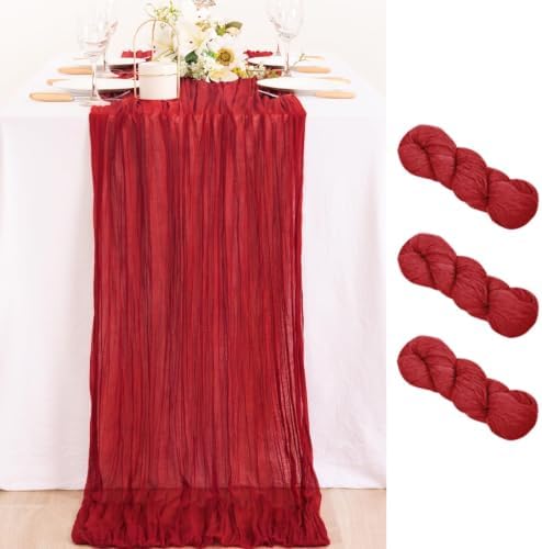 Red Table Runner Boho Fall Cheesecloth for Halloween Christmas 10ft, 3 Pack by MLMC