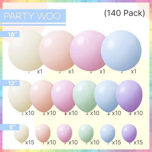 PartyWoo Pastel Light Baby Pale Balloon Arch Kit 140pcs Different Sizes - Image 3
