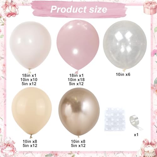 Dusty Pink Balloon Arch Kit, Boho Retro Blush Pink Champagne Gold White Latex Helium Party Balloons Garland for Girls Women Bridal Baby Shower Neutral Wedding Engagement Birthday Party Decorations - Image 3