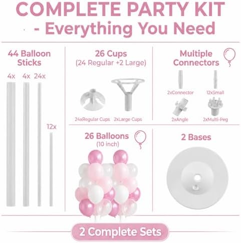 Clear Pink Balloon Column Stand Kit with Base&Pole for Floor&Table Party Decor - Image 2