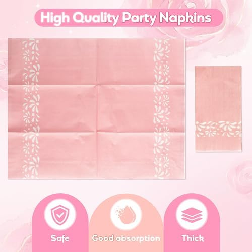 96Pcs Pink Platos De Barro Mexicanos Cielito Lindo Terracotta Clay Party Plates Supplies Tableware Decorations Disposable Paper Plates Napkins Forks for Birthday Baby Shower, Serves 24 - Image 4