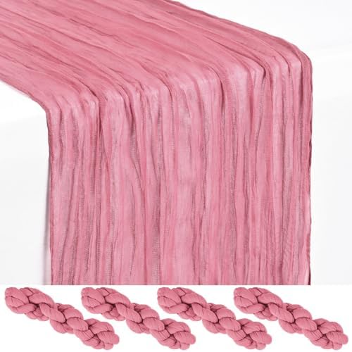 4 Pack Dusty Rose Cheesecloth Table Runner 17x108 Inches Boho Home Decor by Showgeous