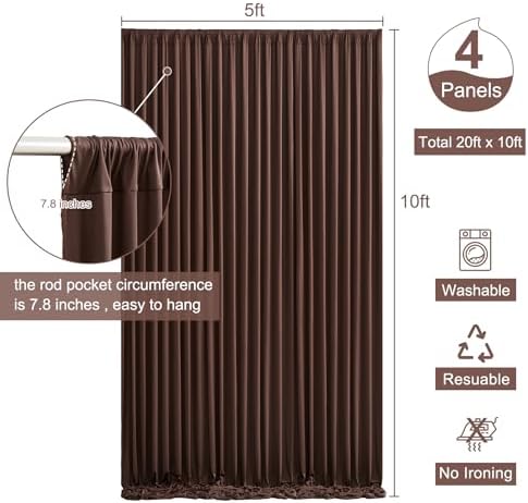 4 Panels Brown Backdrop Curtain for Parties Wedding Wrinkle Free Brown Photo Curtains Backdrop Drapes Fabric Decoration for Birthday Party Baby Shower 20ft(W) x 10ft(H) - Image 5