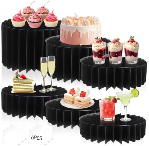 12Pcs Buffet Risers, Food Risers for Table, Foldable Cake Display Stands, Tall Cardboard Cupcakes Stand for Show Catering Desserts Jewelry Wedding Birthday Party Decoration (Black) by Unknown