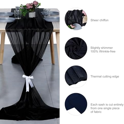 Pack of 25 Chiffon Table Runners 29 x 120 Inch, 10FT Long - Black - Image 6