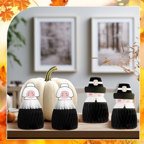 Fourluoo 6 Pcs Fall Pilgrim Honeycomb Centerpiece, Thanksgiving Table Decor - Image 4