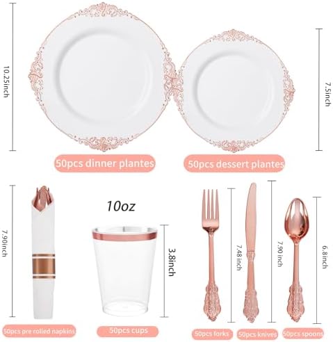 Hioasis 350 Pcs Rose Gold Plates for Party - Image 2