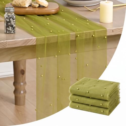 Artoid Mode 3-Pack Pearl Green Gauze Table Runner 10FT Home Decor by ArtoidMode