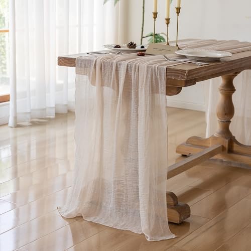 Light Beige Cheesecloth Table Runner 120 Inches Fall Party Home Decorations - Image 4