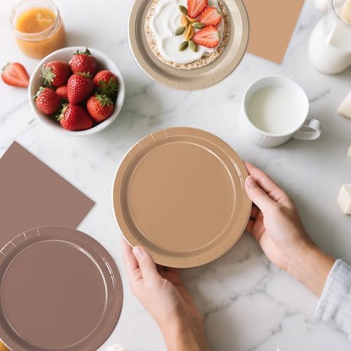 Oigco 60 PCS Brown Paper Plates Boho Baby Shower Decorations Gradient Brown Plates and Napkins for Birthday Wedding Boho Baby Shower Bridal Shower Party Supplies - Image 7
