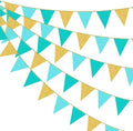 Teal Aqua Blue and Gold Party Decorations Pennant Banner Flag Hanging Glitter Paper Triangle Bunting for Birthday Graduation Bridal Shower Wedding Engagement Turquoise Party Decor Supplies by pinkblume