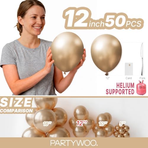 PartyWoo Metallic Gold Balloons 50pcs Chrome Gold Color 12 Inch - Image 6