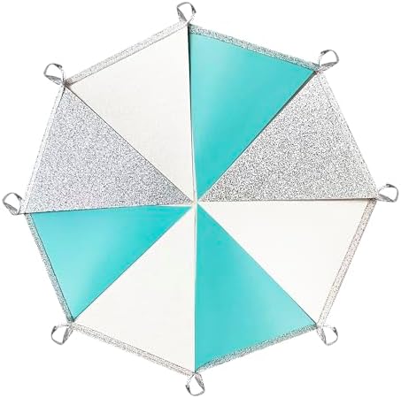 Teal Blue and Silver White Pennant Banner Flag Hanging Glitter Paper Triangle Bunting for Birthday Graduation Bridal Shower Wedding Shower Engagement Turquoise Aqua Party Decorations Supplies - Image 4