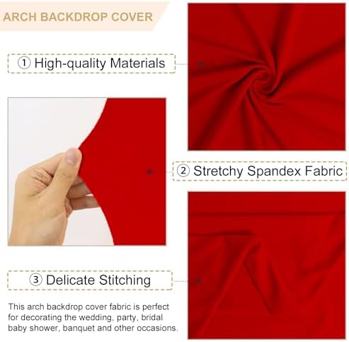 FANPROMS Arch Covers Set of 3 Red Wedding Arch Cover 7.2FT 6.6FT 6FT Arch Spandex Covers for Metal Frame Stand Balloon Arched Stand Cover Round Top Backdrop Fabric for Wedding Birthday Party Decor - Image 3