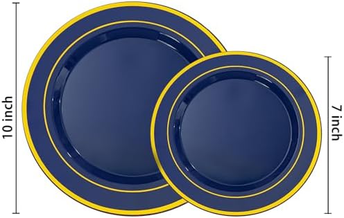 NOCCUR 200PCS Navy Blue Plastic Plates for 100 Guests - Include 100PCS 10" Dinner/ 100PCS 7" Dessert Disposable Plates Heavy Duty - Ideal for Party/Graduation/Memorial Day - Image 2