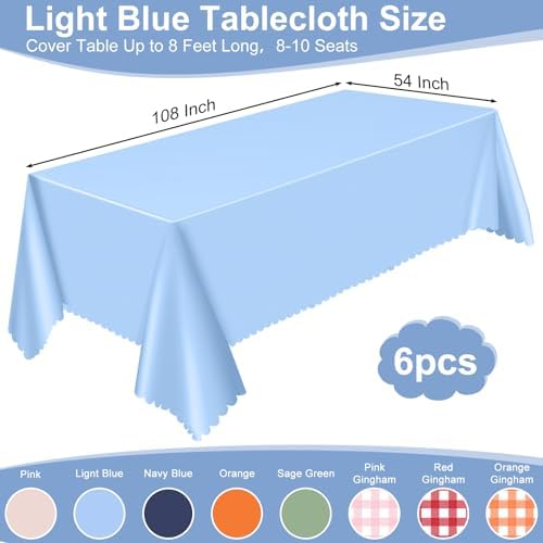 NatNarr 6 Pcs Light Blue Tablecloth, Scalloped Baby Blue Table Cloths - Image 2