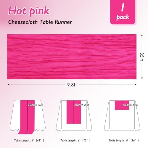 1 Pack Hot Pink Cheesecloth Table Runner 120 Inch Boho Wedding Decor - Image 2