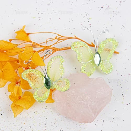 AUEAR, 100 Pack Sheer Mesh Wire Glitter Butterflies Butterfly Decoration with Gem for Home Wedding Party Wall Decorations (Green) - Image 5