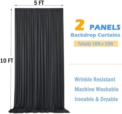 10x10ft Wrinkle Free Black Backdrop Curtain for Parties, Silky Polyester Photo Backdrop Drapes Back Drop Cloth for Wedding Birthday Graduation Photography Photoshoot Decor 2 Panels 5x10ft - Image 5