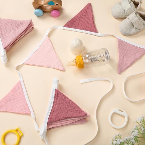 Oudain 2 Pcs Pennant Banner Flags Nursery Garland Triangle, Pink Color - Image 3