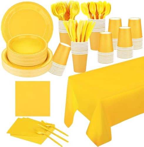 229PCS Yellow Party Supplies Set Disposable Paper Plates Cups by TWOWYHI