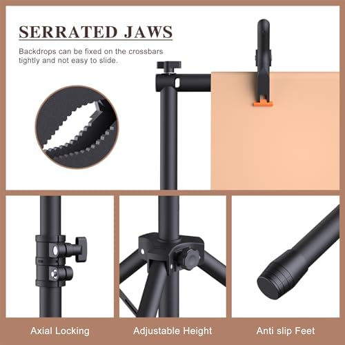 Backdrop Stand 10×8ft (W×H) Adjustable Backdrop Support Ground Kit Photography Photo Shoot Back Drop Stand for Party with Sandbags, Spring Clips, Carrying Bag - Image 5