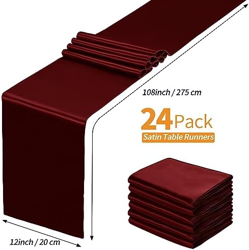 SiinvdaBZX 24 Pcs Burgundy Satin Table Runner 12 x 108 inches Long - Image 4