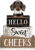 Moucuny 4 Pcs Farmhouse Dachshund Bathroom Decor, Hello Sweet Cheeks, Wood by Moucuny