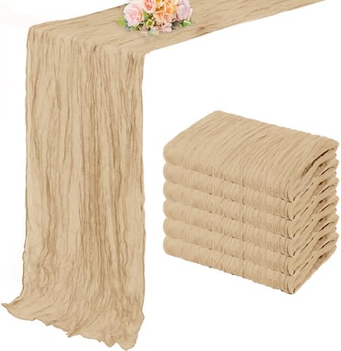 Sand 6 Pack 10FT Cheesecloth Table Runner 20 x 120 Inch Long Rustic Gauze Cheese Cloth Table Runner for Wedding Bridal Baby Shower Table Decorations Boho Fabric Sheer Birthday Party Table Decor by FoliafeelHome