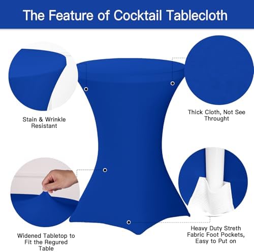 Fixwal 4 Pack Cocktail Tablecloth Bar Top Table Covers Round Royal Blue - Image 2