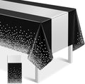 1Pcs Black Silver Tablecloth Party Decorations,Plastic Black Table Cloth Printed Silver Table Runner Disposable Rectangle Table Cover for Birthday Anniversary Wedding Graduation Party,54 x108 Inch by MASHAN