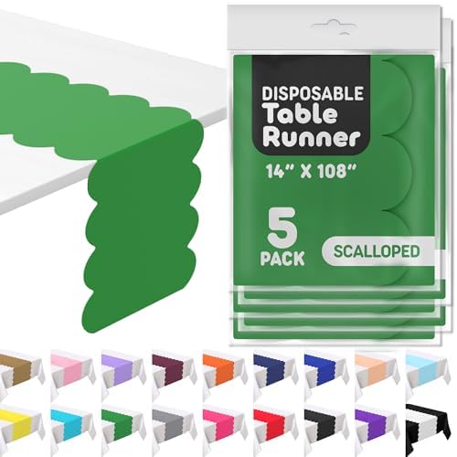 Green Scallop Table Runner, Disposable Plastic, 5 Pack, 14x108in by Swanoo