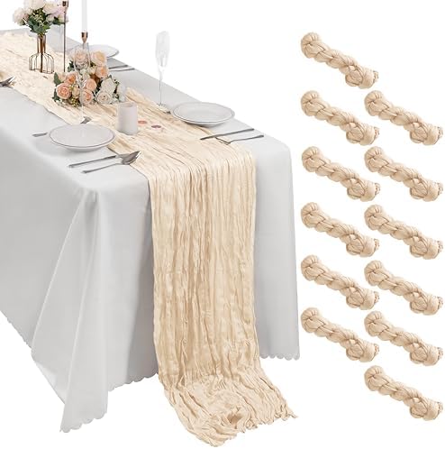 Bailarina 12 Pack Cheesecloth Table Runner 17x108 Inch Long Gauze Cheese Cloth 9ft Wrinkled Sheer Table Runner for Wedding Reception Birthday Party Table Decoration (Ivory) by Bailarina